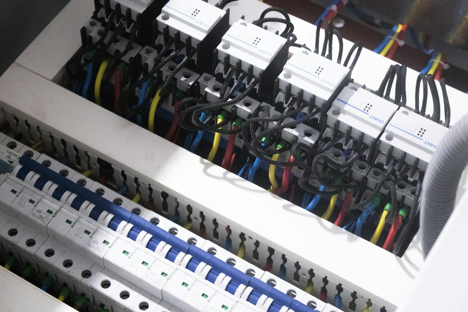 Open breaker panel with neatly terminated circuits