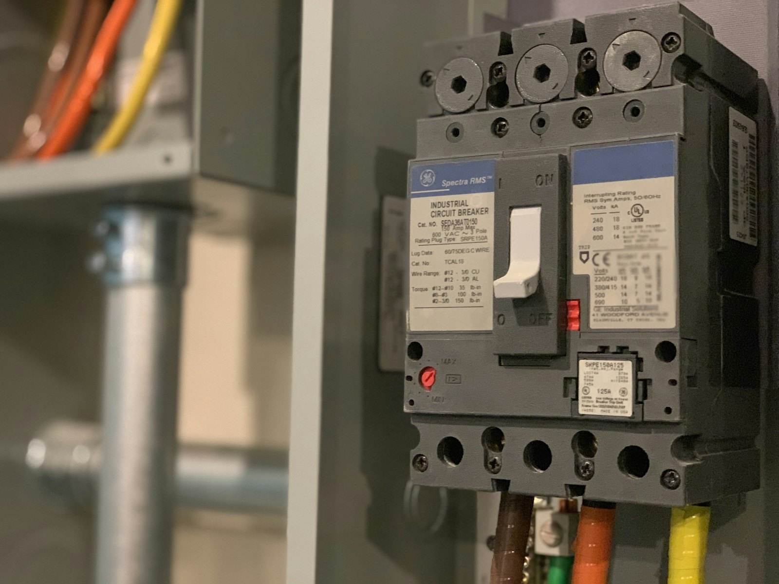 Industrial circuit breaker installed in a service panel